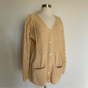 NWOT New Kilronan Knitwear 100% Pure New Wool Chunky Knit Cardigan Butter Yellow